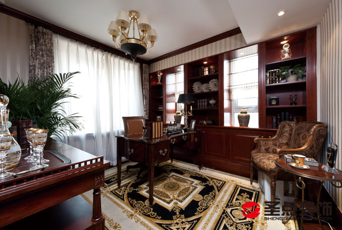 上山间别墅装修效果图,140平米美式轻奢别墅设计图