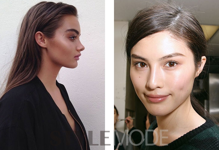 大地色眼影和韩系眼影,一字眉眼妆