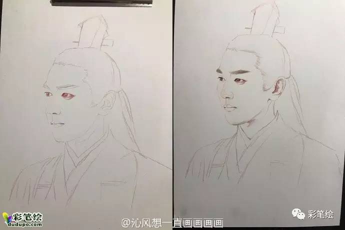 神似！彩铅画三生三世十里桃花中的姑姑白浅和太子夜华