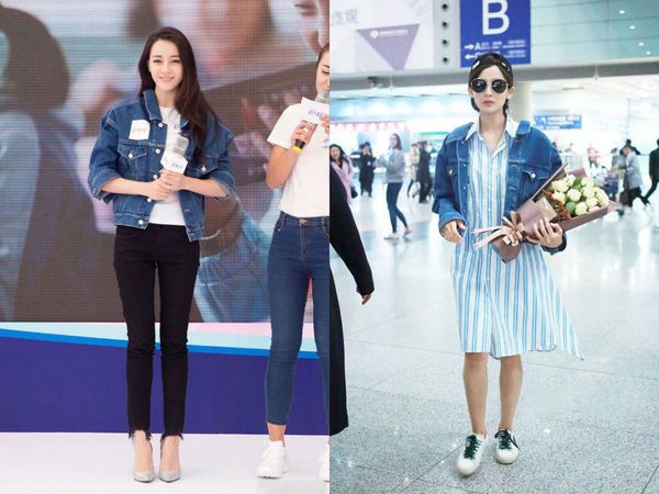 张翰热巴娜扎红裙撞衫,撞衫牛仔外套