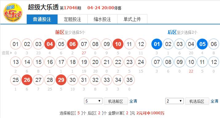 大乐透第26期历史结果,大乐透17044期一等奖