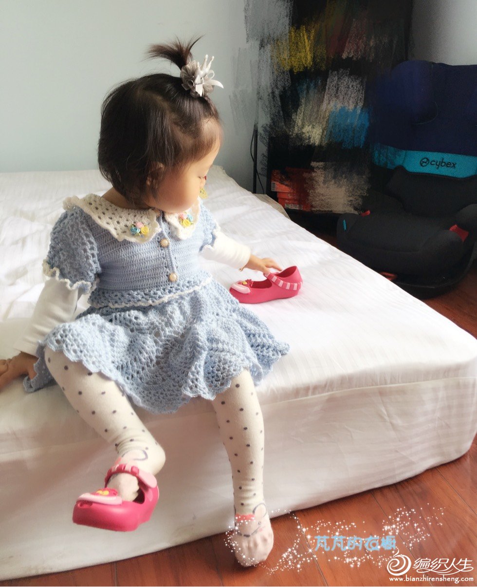 儿童泡泡袖钩针裙小红书款,钩针钩宝宝方领泡泡袖公主裙