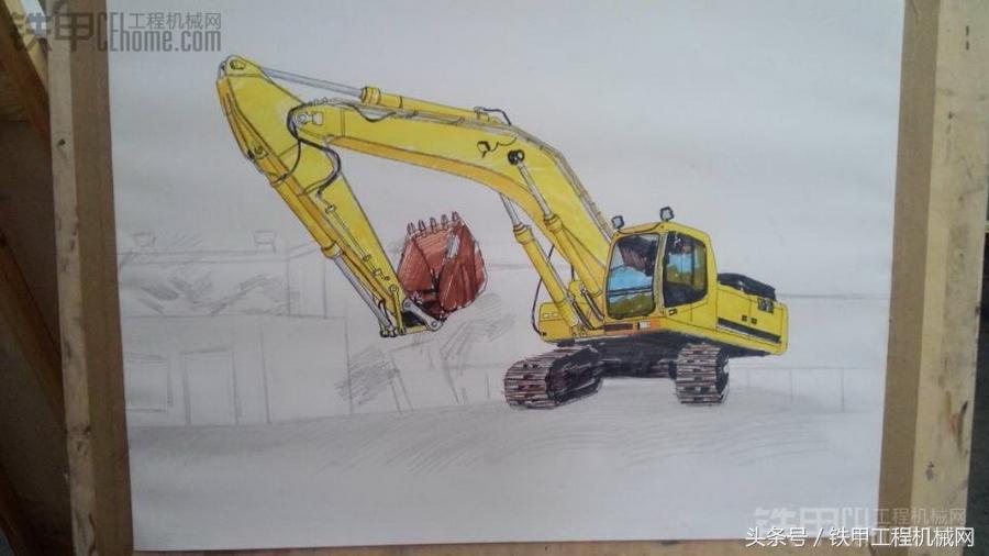 大学生酷爱画挖掘机作品让人震撼！