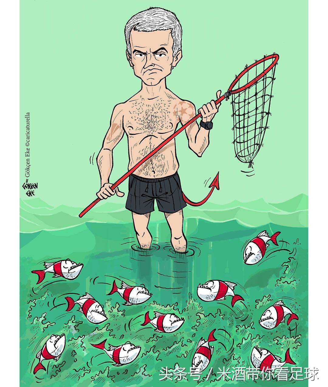 漫画侃足球：都说鱼与熊掌不可兼得可曼联不信