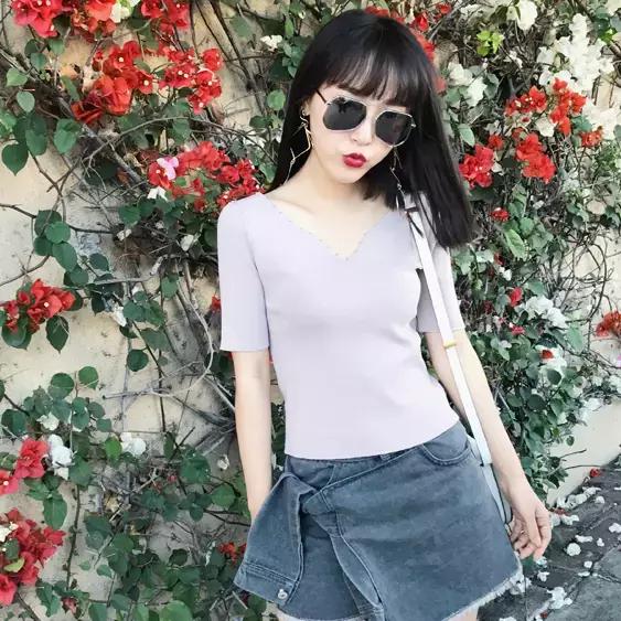 V领修身显瘦t恤,大码修身显瘦t恤