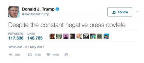 特朗普推特现一神秘新词，全世界都在忙着猜