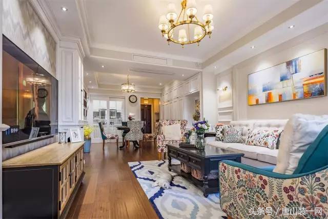 唐山装修风格美式简约客厅,君熙太和157平米装修效果图