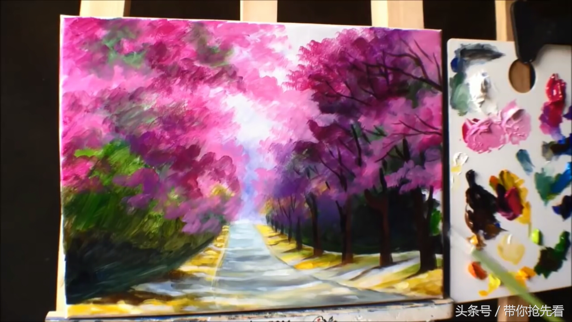 丙烯颜料画樱花树教程视频,丙烯颜料樱花的画法