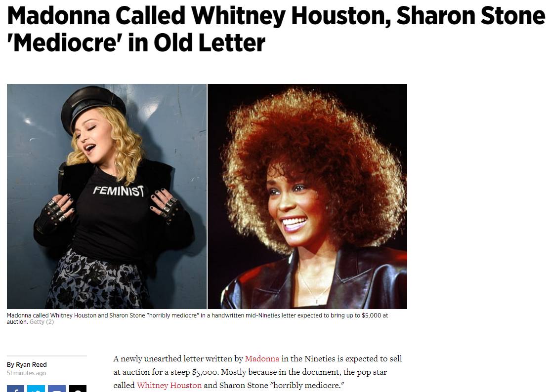 老牌Diva的抓马:Madonna信件曝光,称WhitneyHouston“平庸到可怕”