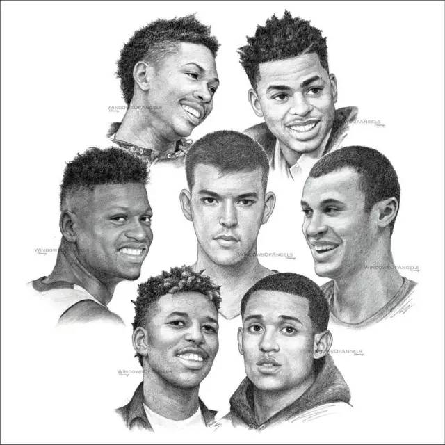 湖人队标志素描画,nba球星素描画