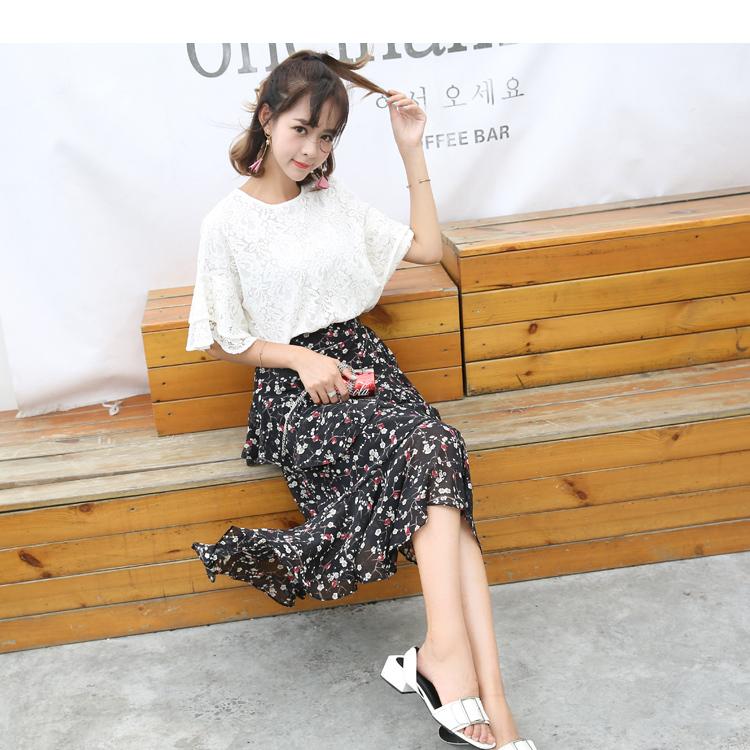 高腰西装荷叶边中长款半身裙大码,高腰金属别针包臀荷叶边半身裙