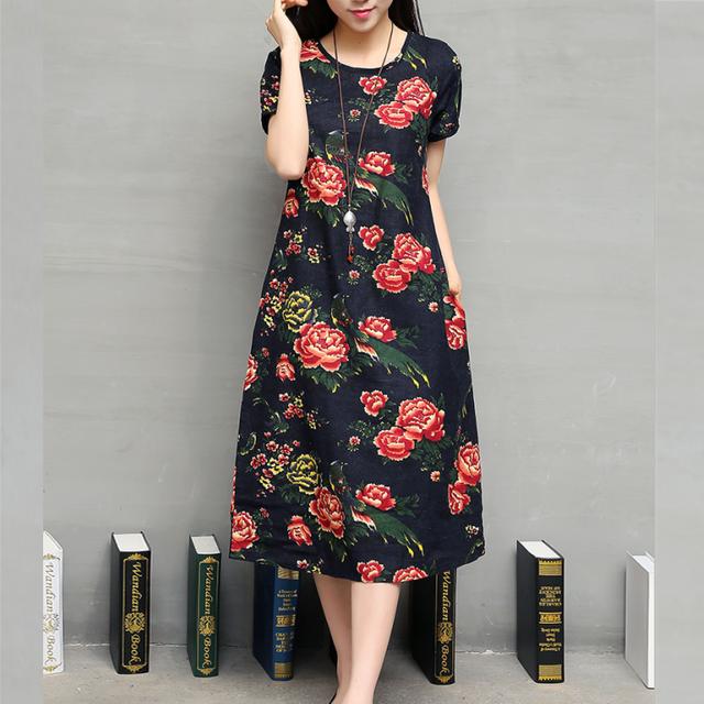 碎花棉麻连衣裙大码200斤,高档碎花棉麻连衣裙中老年款