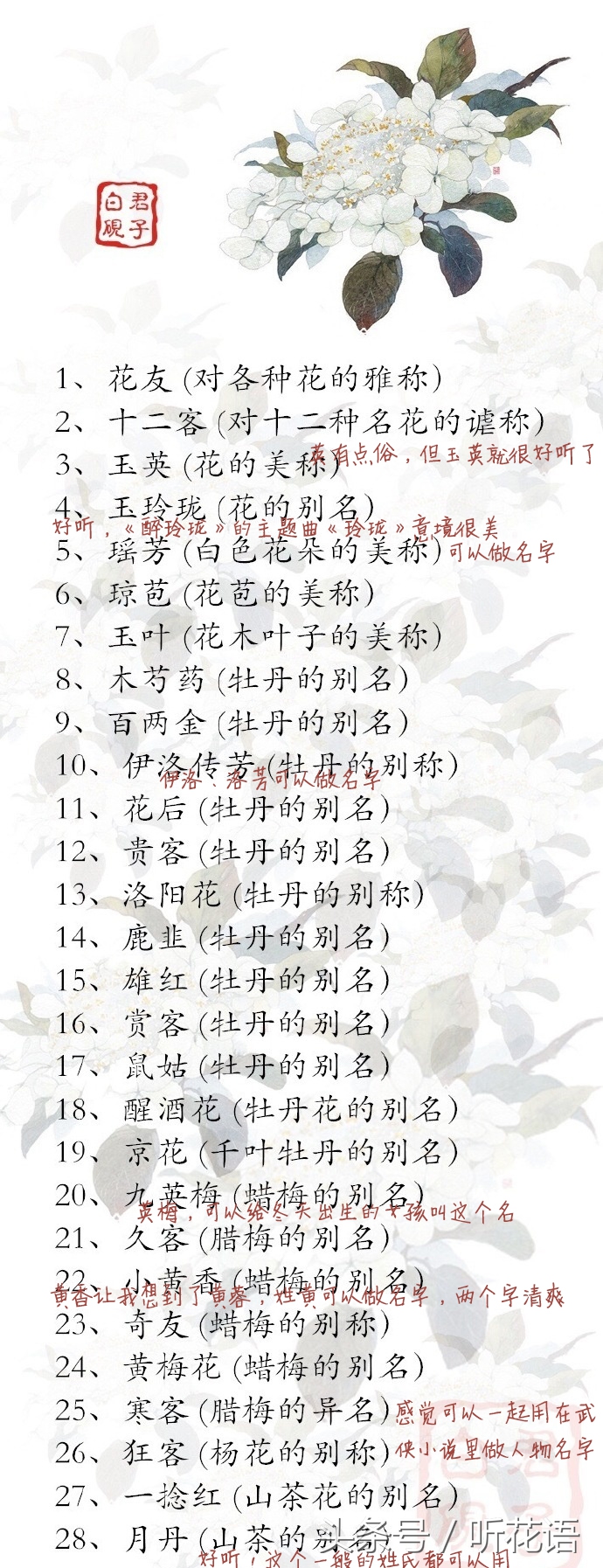 花的别称一个字,给孩子取一个寓意很健康的名字