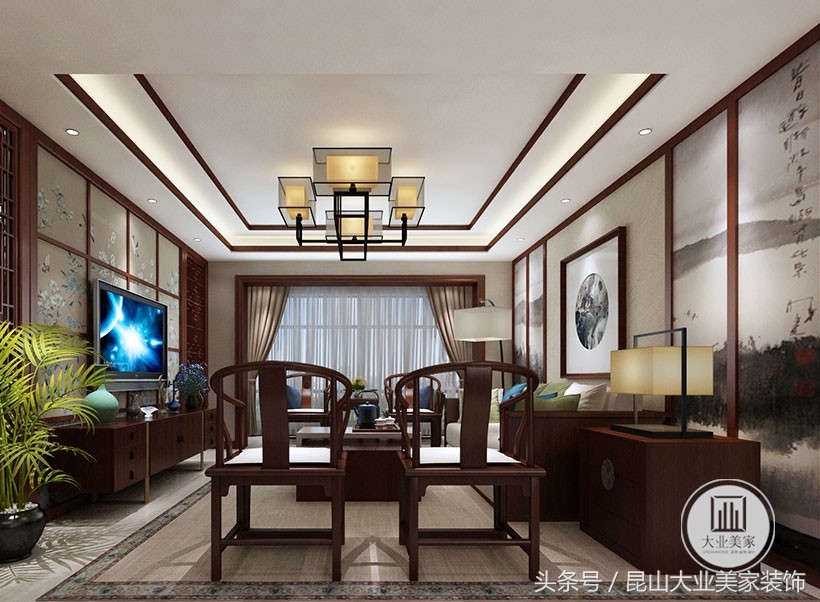 昆山江南理想100平户型装修效果图,昆山新中式风格家庭装修效果图