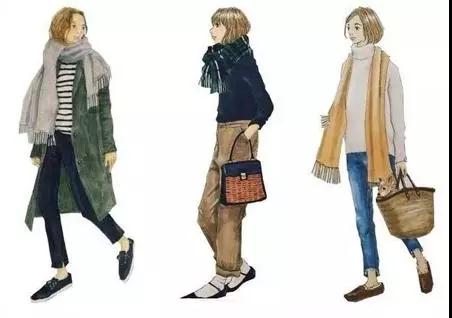 日系手绘风格穿搭,复杂插画简单穿搭