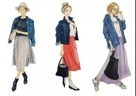 日系手绘风格穿搭,复杂插画简单穿搭