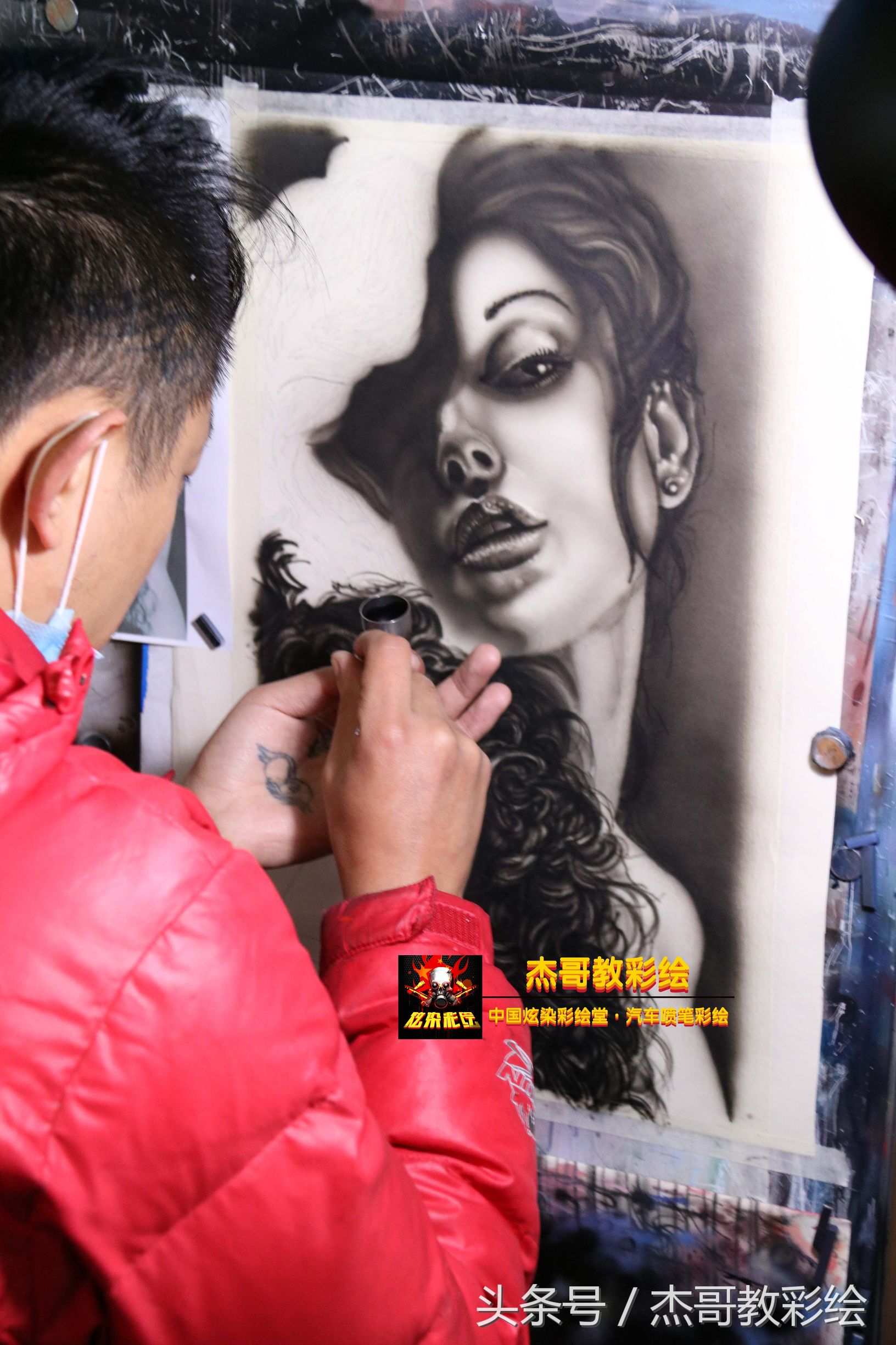 喷笔彩绘图片,喷漆创意绘画过程