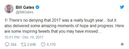 比尔盖茨在Twitter上分享2017年让他感动的几件事