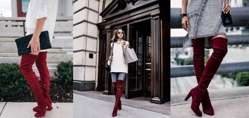 红色靴子鞋怎么搭配衣服女,红色高跟短靴怎么搭配衣服