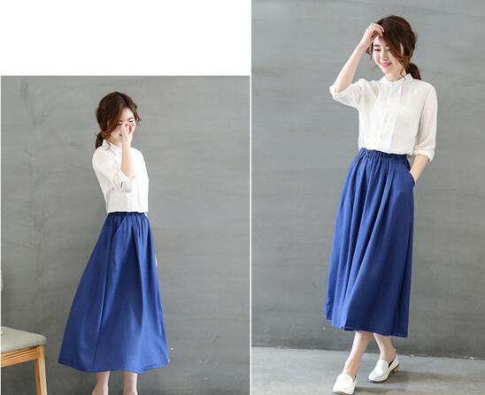 散发强大女神气场，让人过目不忘的棉麻立领中长裙套装