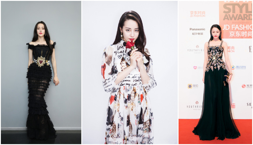 迪丽热巴杜嘉班纳黑色礼服皇冠,2018杜嘉班纳走秀迪丽热巴