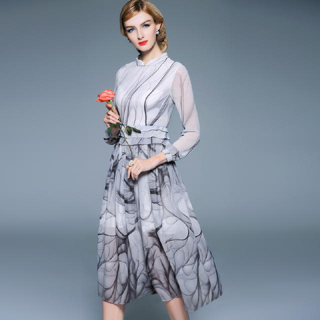 时尚显瘦印花气质连衣裙,丹慕妮尔气质印花连衣裙