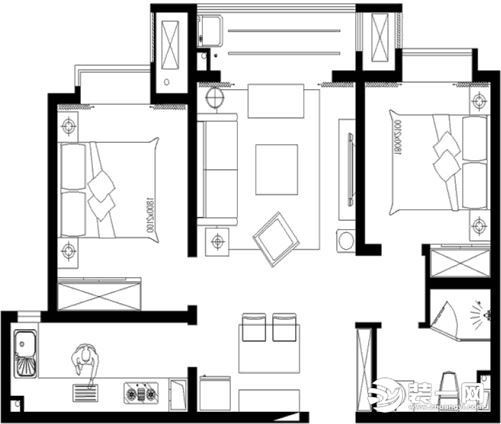 7.5万装石家庄万达广场小区宜家风90平两居室装修案例