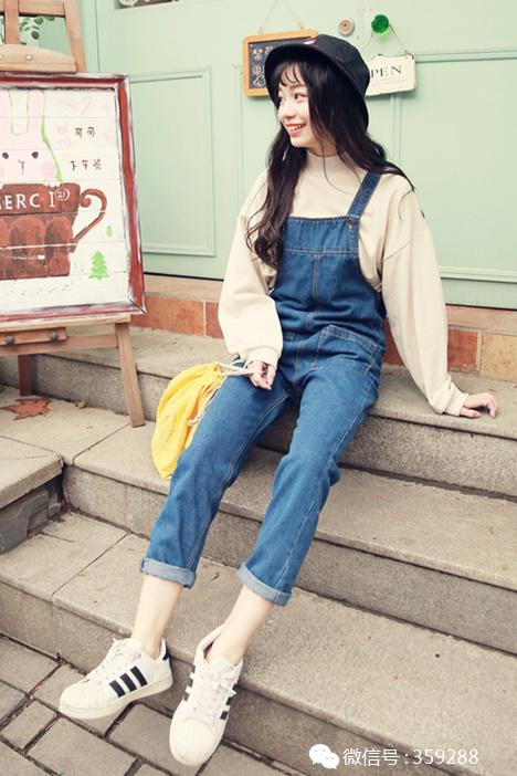 学生党夏季慵懒风牛仔背带裤,适合春天穿的背带牛仔裤