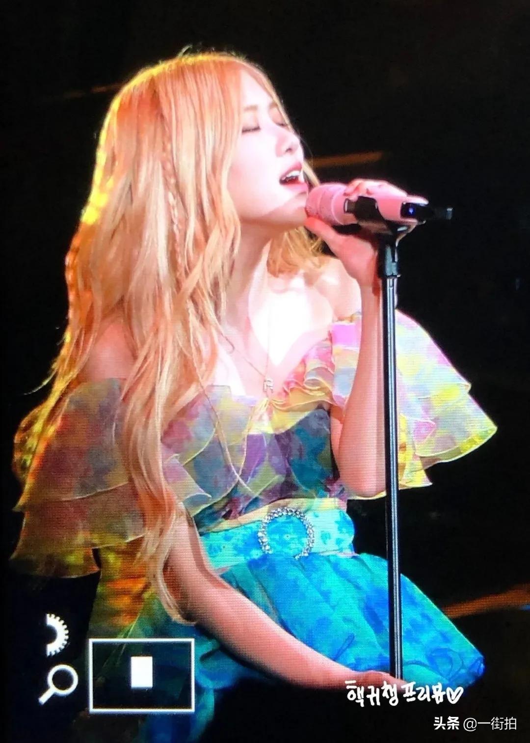 朴彩英蓝色法式长裙,朴彩英粉色玫瑰裙子