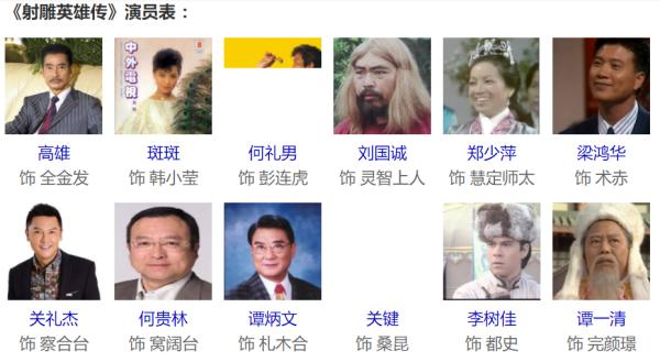 83版射雕英雄传演员表韩小莹,83版射雕英雄传演员表全部