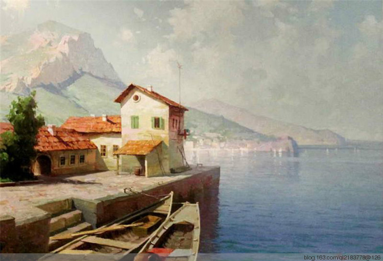 俄罗斯画家画水风景,俄罗斯远山风景油画100幅