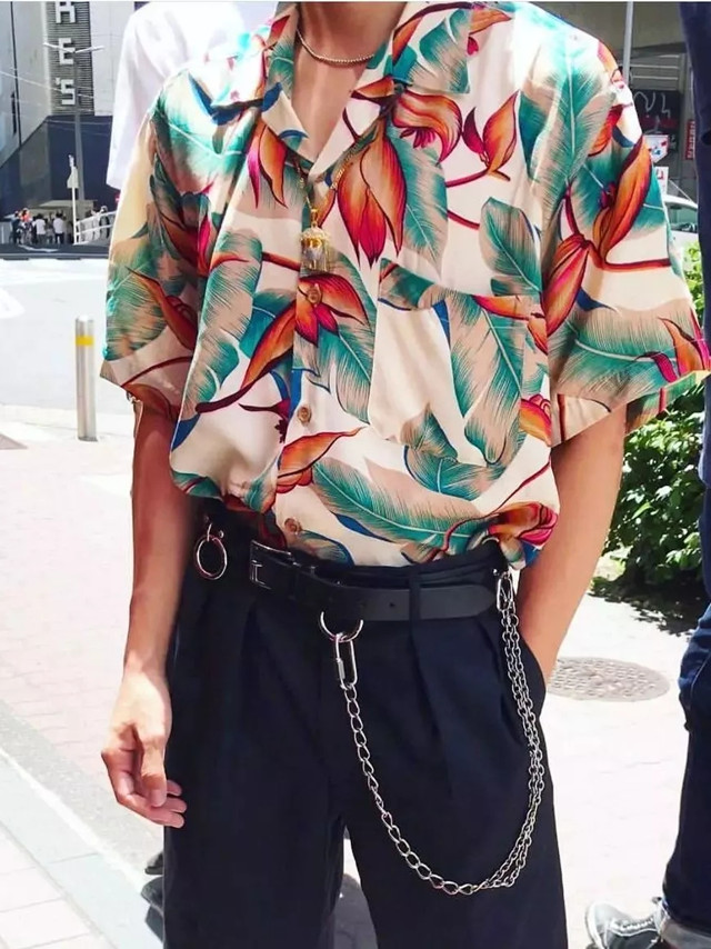 夏威夷蓝色火焰衬衫,夏威夷风衬衫搭配