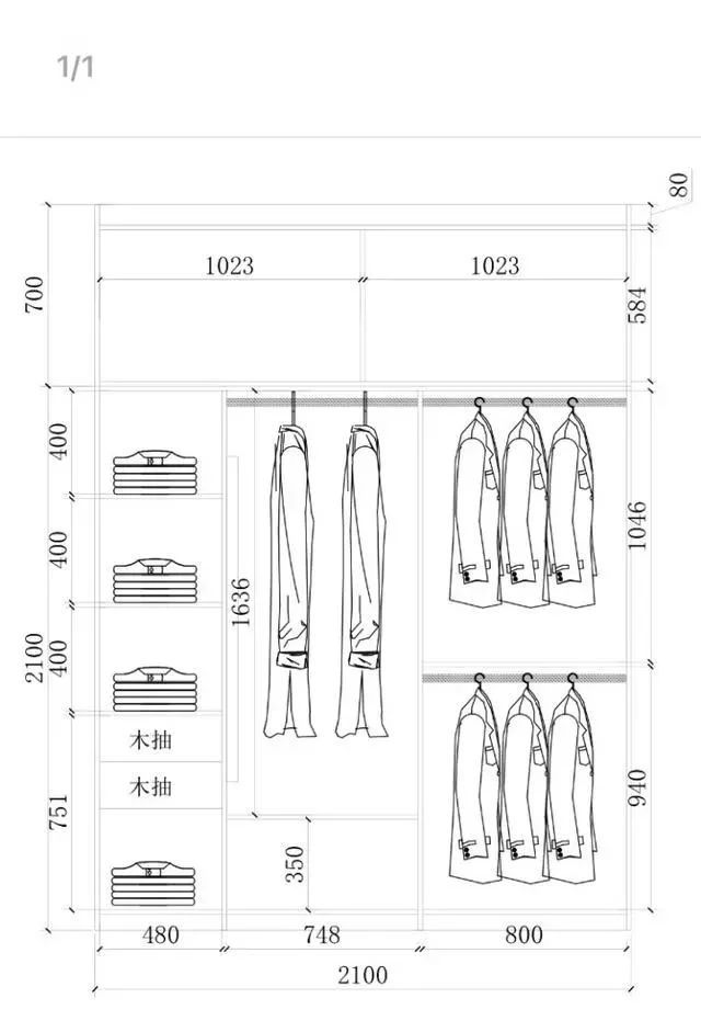 1.3米衣柜格局设计图,1米3衣柜布局设计