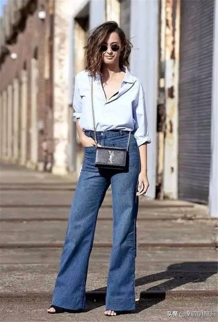 高腰窄版牛仔阔腿裤春季搭配,不鼓包的窄版牛仔阔腿裤