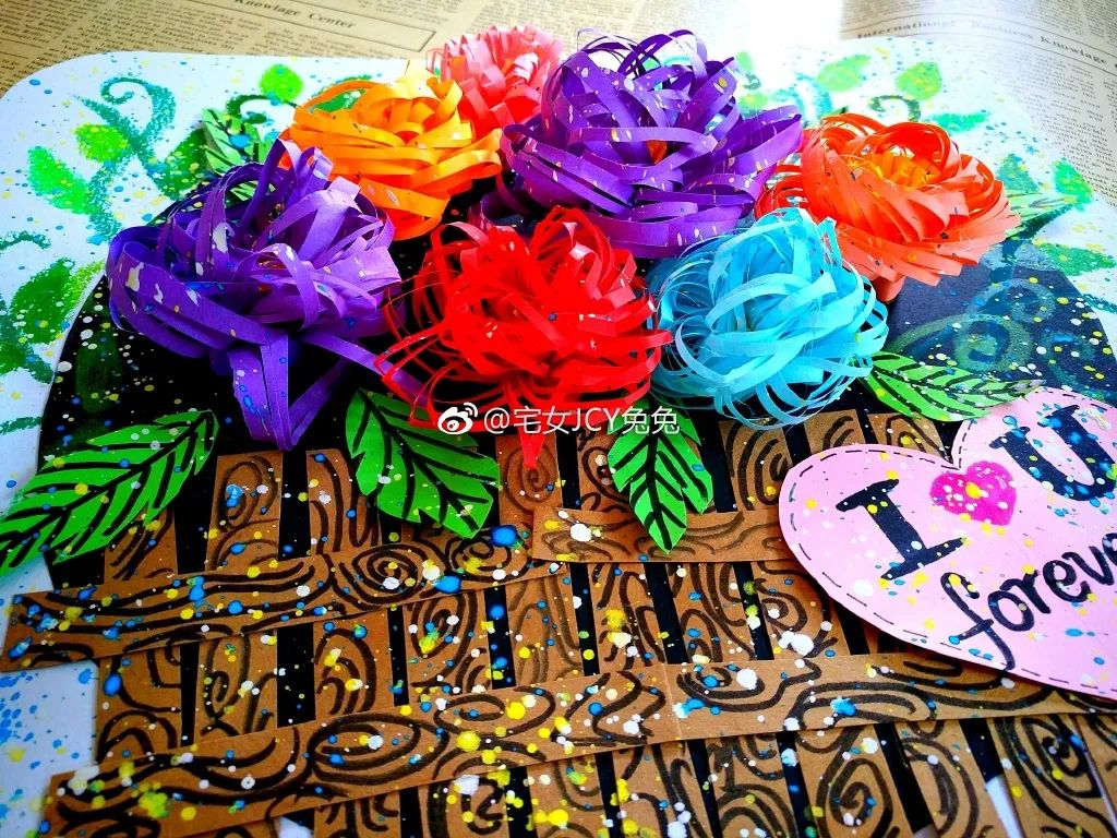 儿童绘画花束创意画,感恩节手工作品花束模版片头片尾