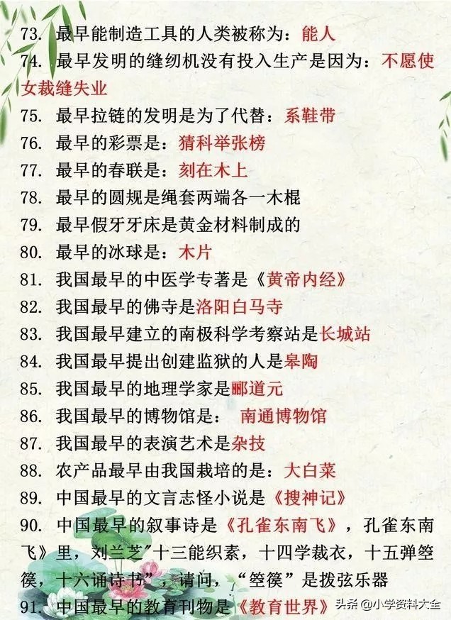 小学生必背知识点总结题,小学常识必背知识题