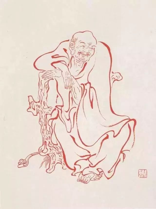 弘一法师的蓝底描金十八罗汉作品,弘一大师100万罗汉图写意