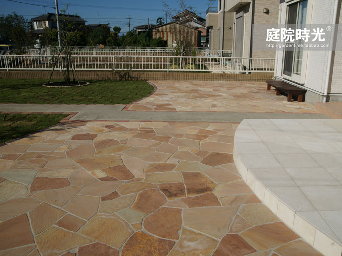 中式庭院古代老石板铺装,庭院铺装样式区域颜色搭配