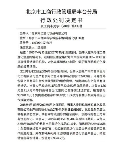 同仁堂化妆品公司被指违规销售消费者难辨真假