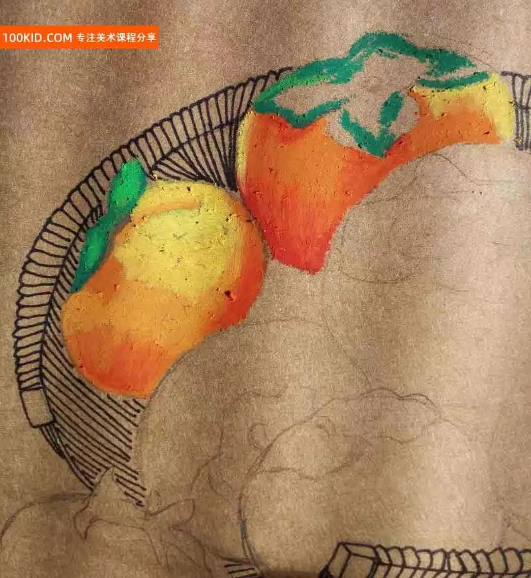 柿柿如意油画棒教学简单,柿柿如意幼儿油画棒作品