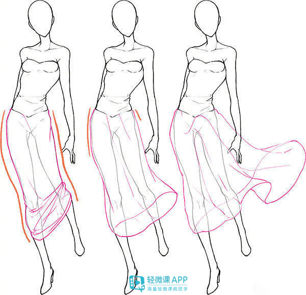 裙子褶皱画法教程,裙子褶皱画法