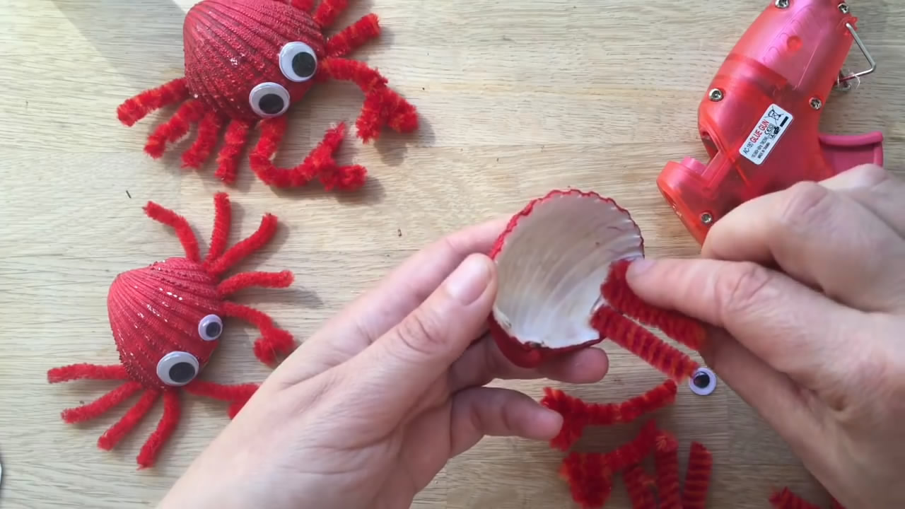 手工制作螃蟹壳diy,贝壳diy手工制作过程
