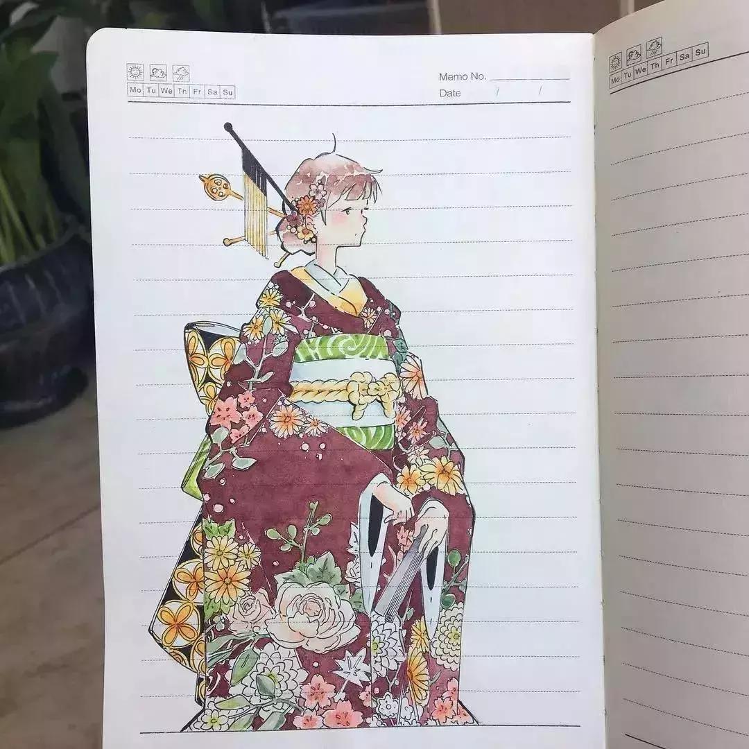 日本小姐姐画画素描,日本小姐姐一组插画