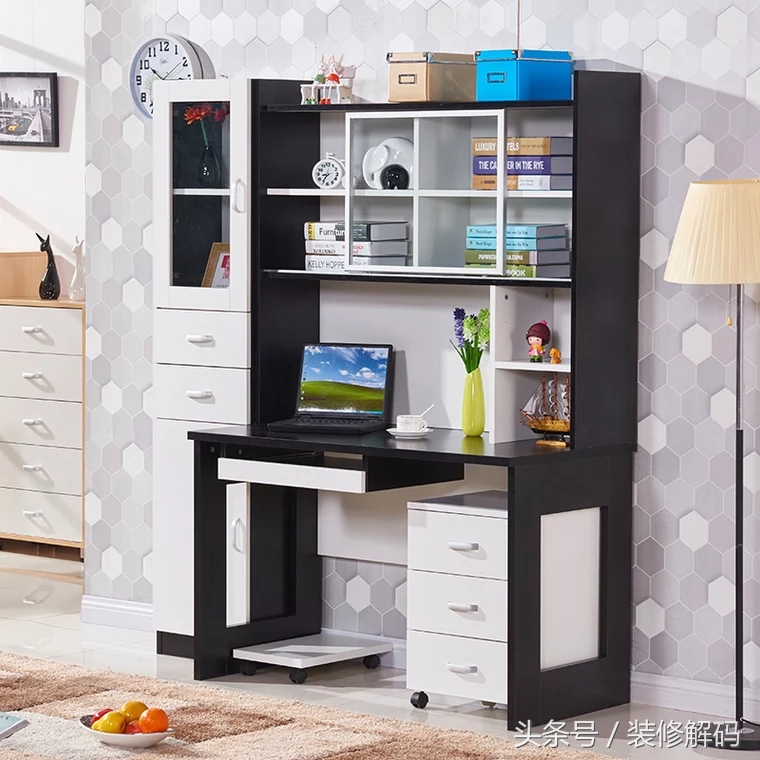 书柜电脑桌一体颜色搭配最新款,衣柜书柜电脑桌组合拐角