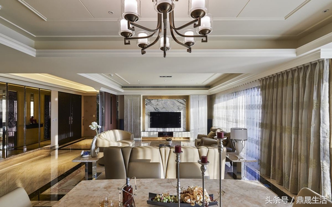 鼎晟大理石瓷砖搭配微晶石鱼肚纹背景墙打造经典传世之美