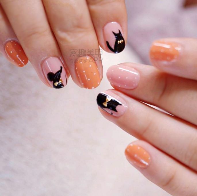 脏橘色美甲,one推荐美甲
