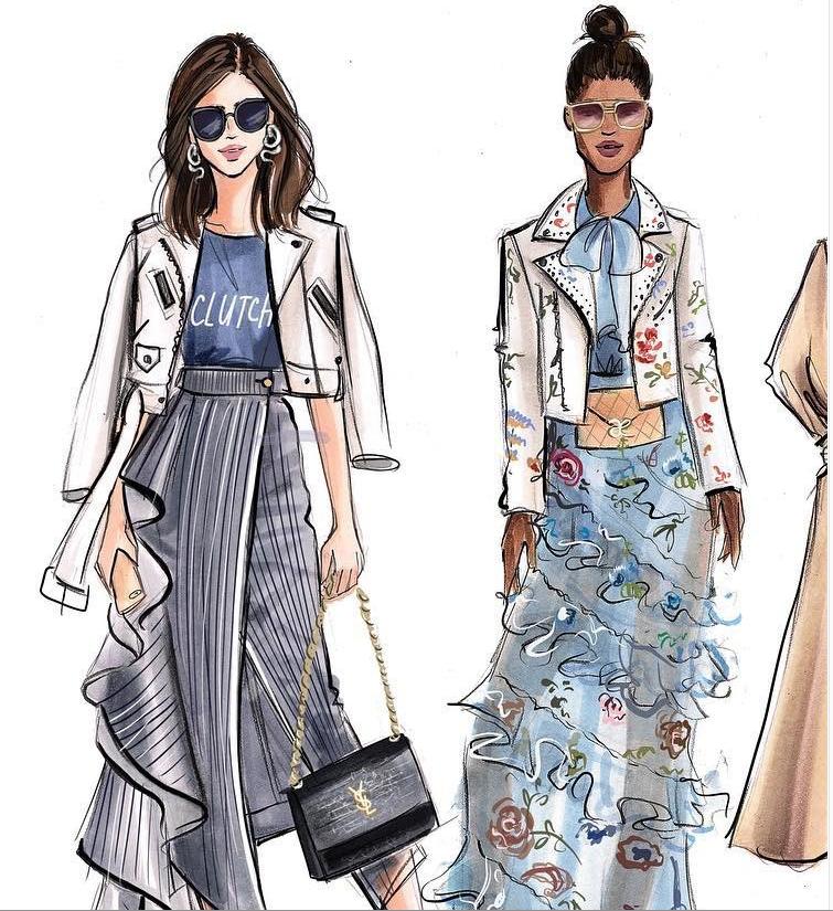 插画手绘人物服装搭配,水彩服装设计画法