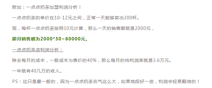 一点点奶茶的店的利润一般为多少,加盟一点点奶茶前景怎么样
