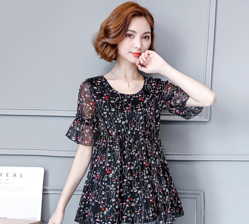 适合胖子穿的夏季雪纺衫成熟风,雪纺衫上衣新款中年女士遮肉