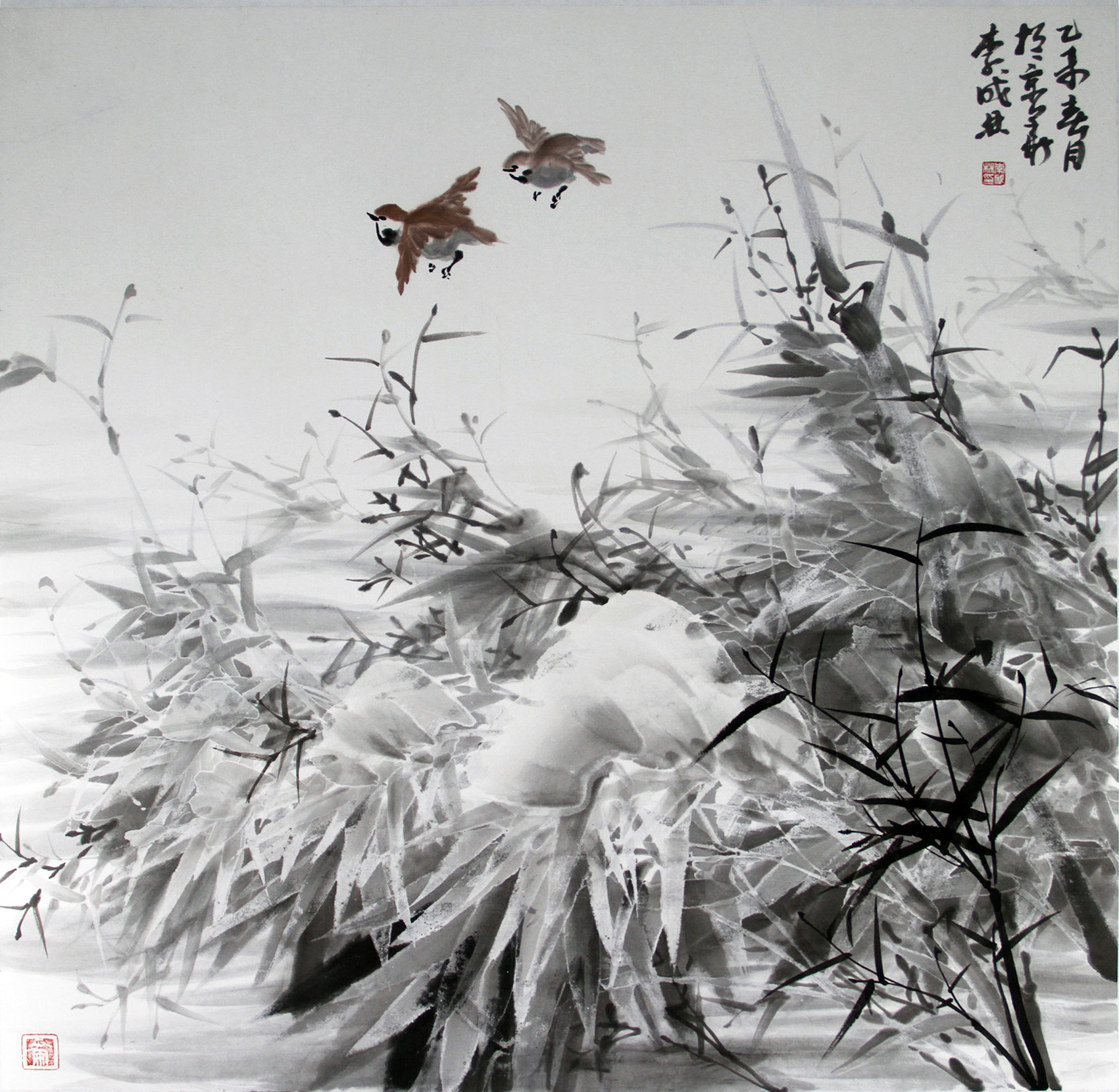 名家笔下的雪景花鸟作品,名家笔下的雪景花鸟欣赏